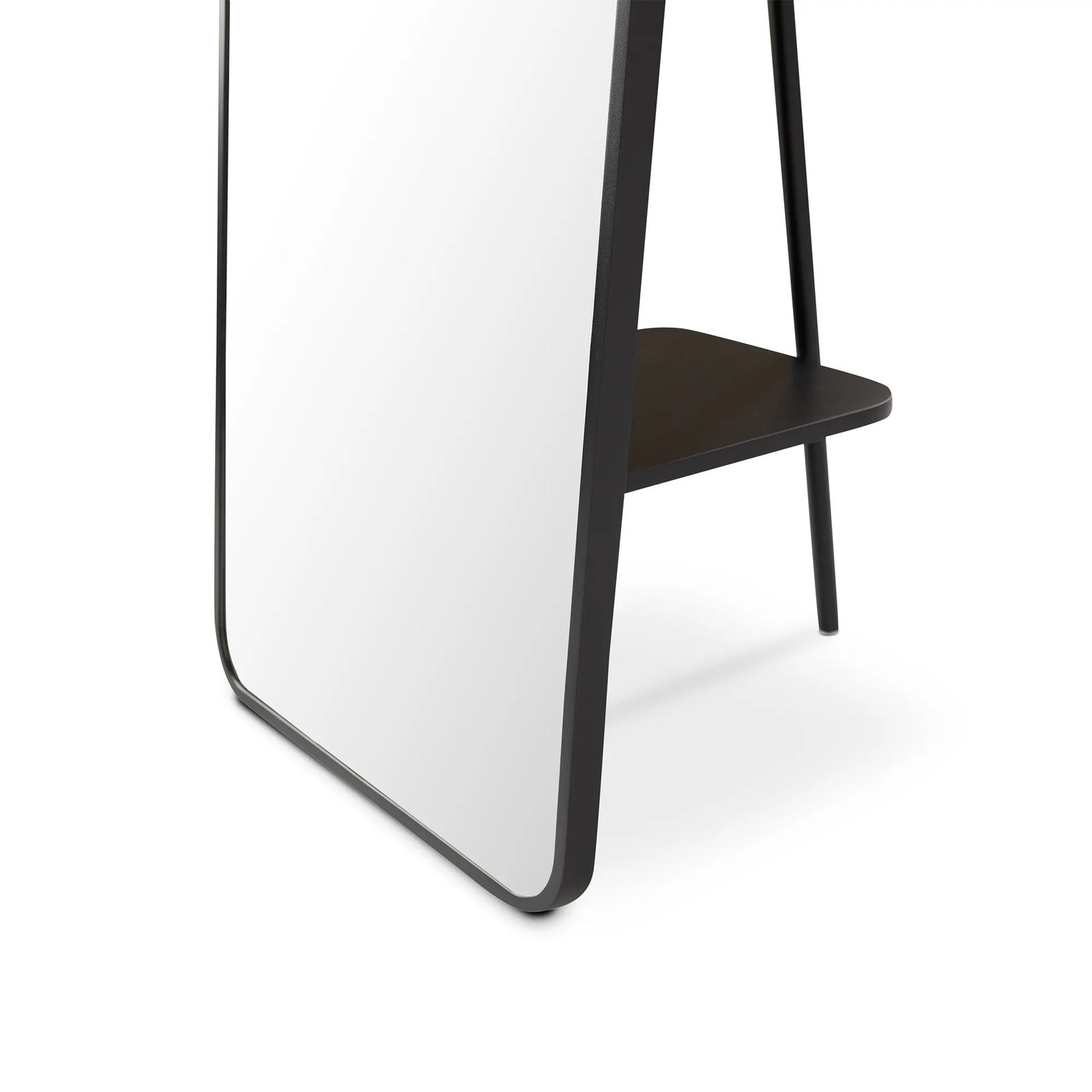 Black Metal Floor Mirror with Storage Shelf - Image 2