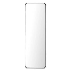 Black Metal Floor Mirror with Storage Shelf
