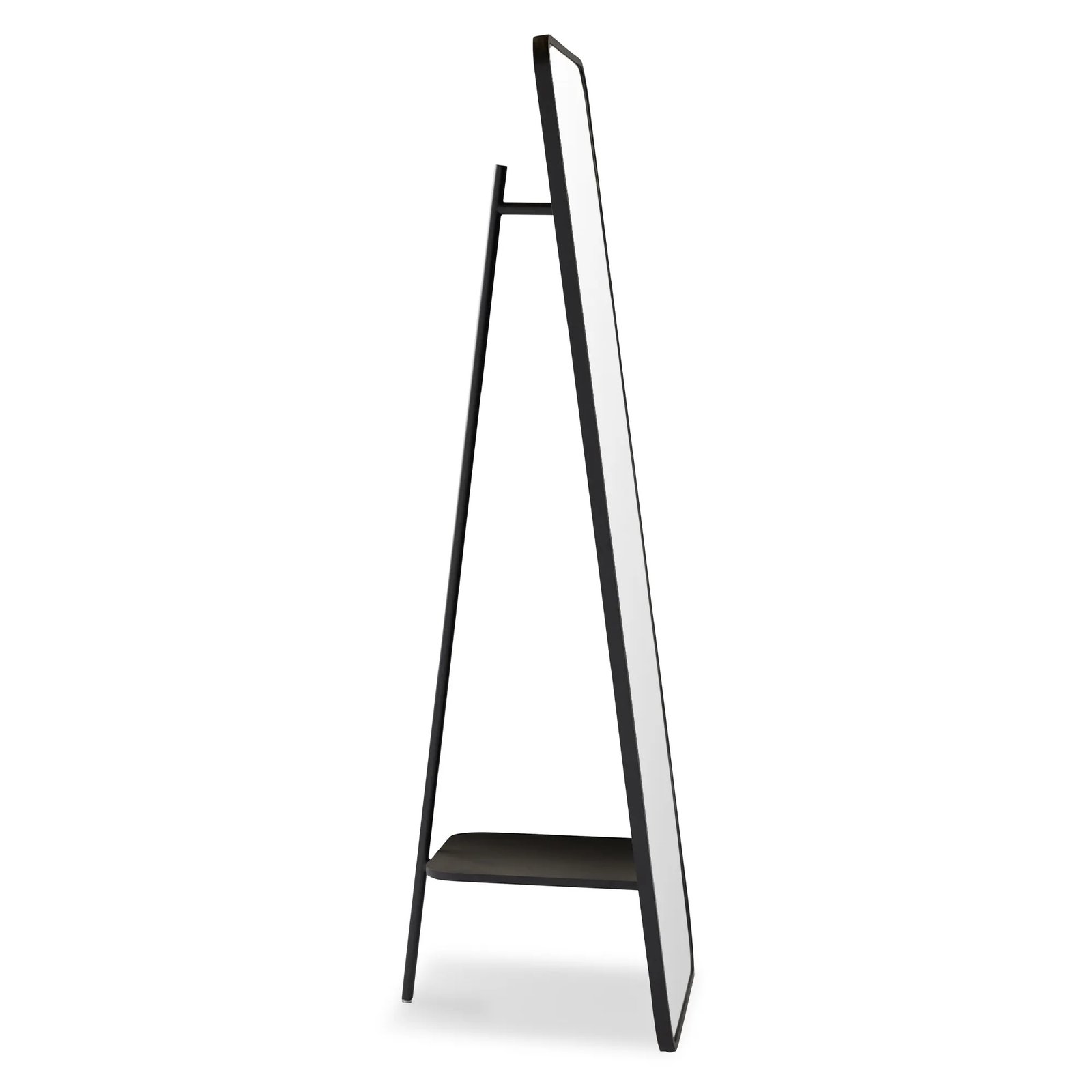 Black Metal Floor Mirror with Storage Shelf - Image 4